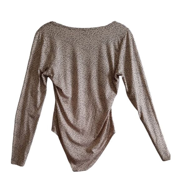 Gaze Bodysuit Women Small Tan Black Animal Print Long Sleeve - Picture 2 of 11